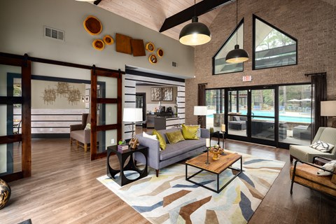 a living room with a couch and a coffee table